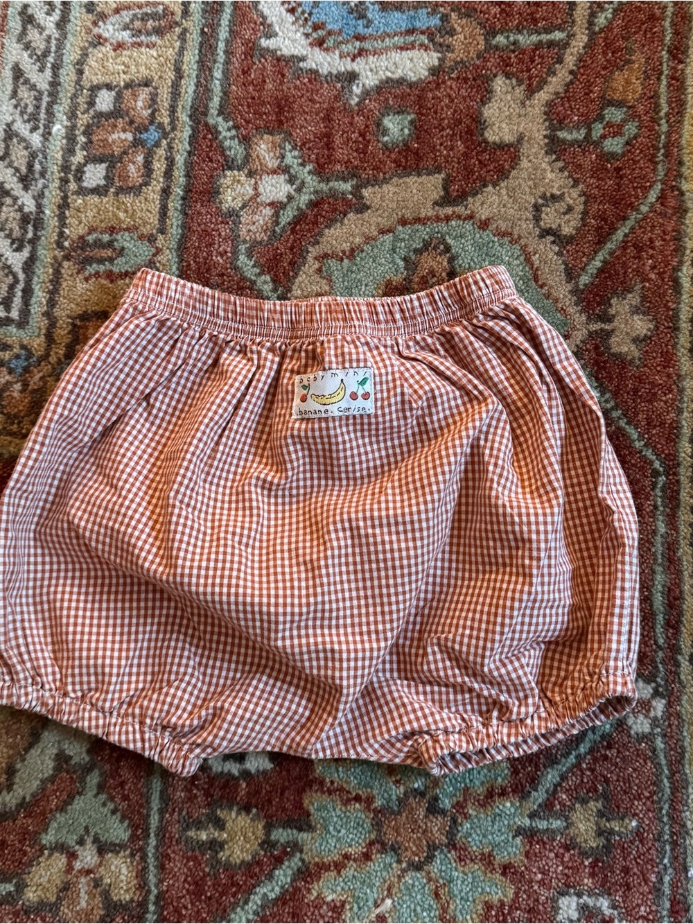 Kids Gingham Bubble Shorts in Rust Brown